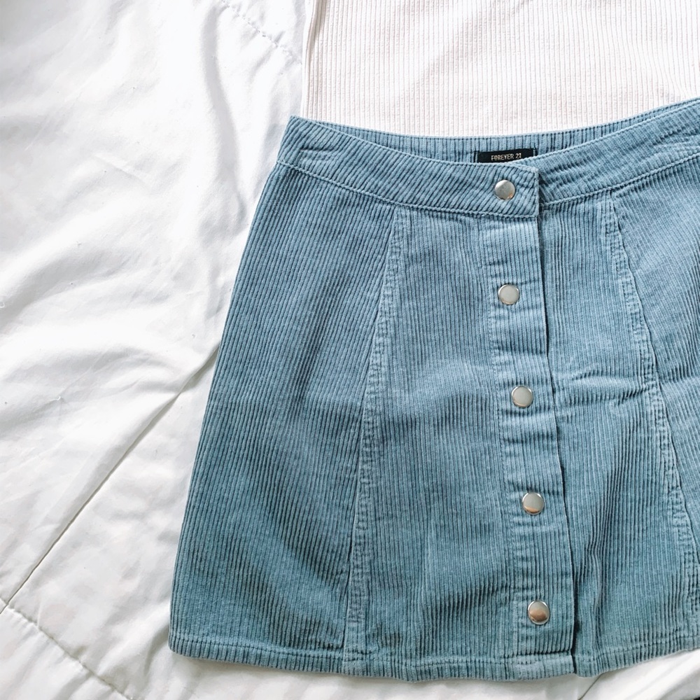 Light Blue Corduroy Button up Skirt